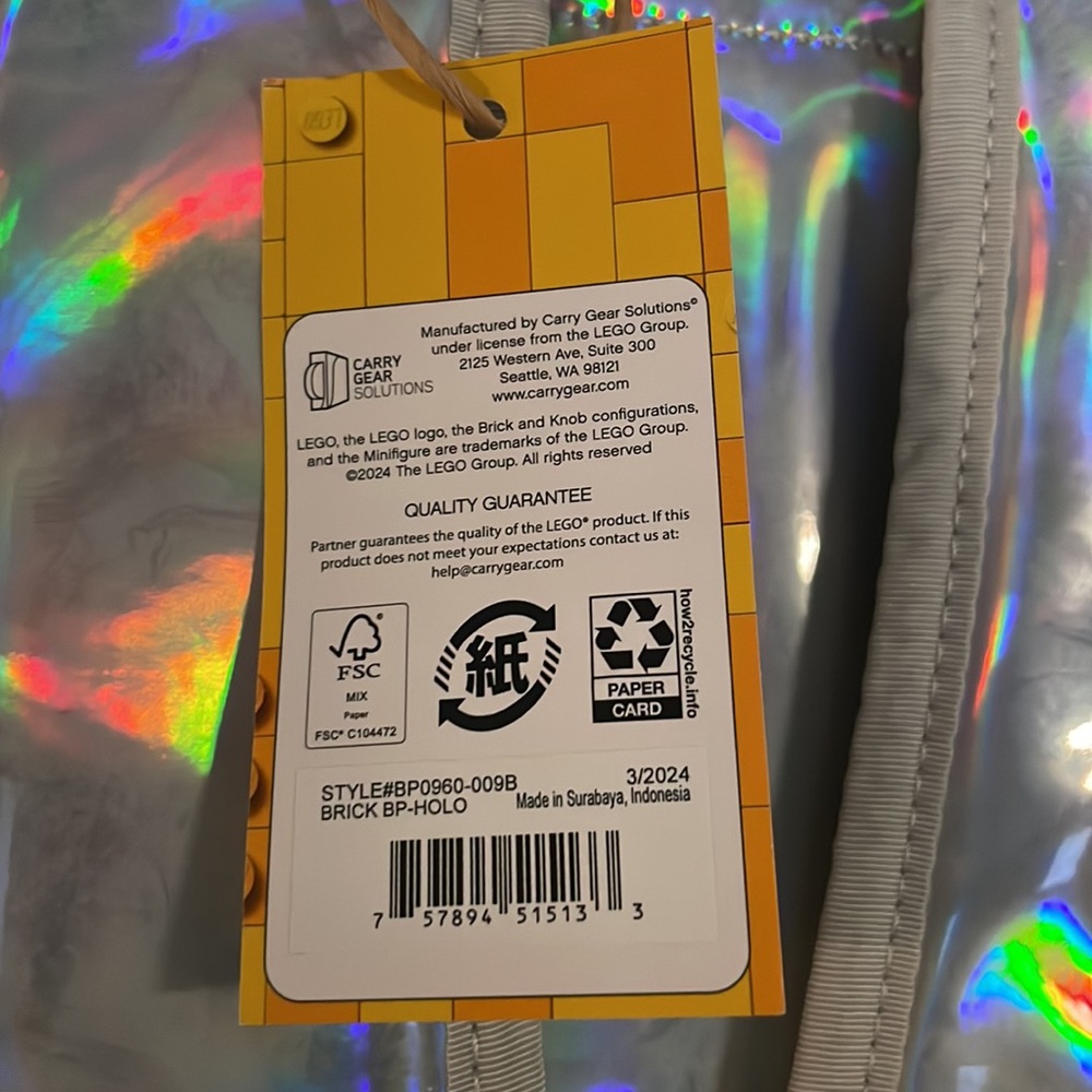 NWT LEGO Holographic Brick 15" Backpack - Picture 12 of 14
